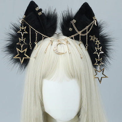 Black Star Moon Chain Fox Ears Furry Headband - One Size