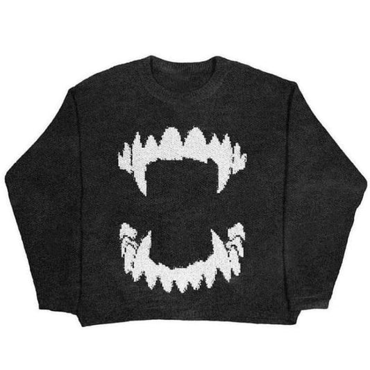 Black Teeth Oversized Sweater - M / Dark Grey