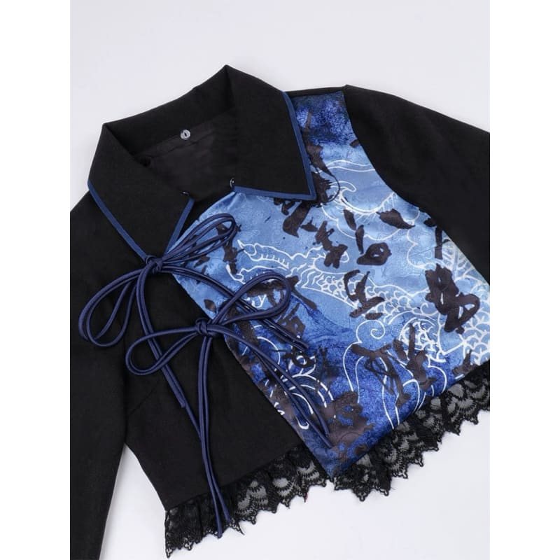 Black with Blue Chinese Cheongsam Dress - Modern Hanfu