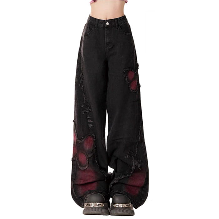 Black with Red Butterfly Jeans