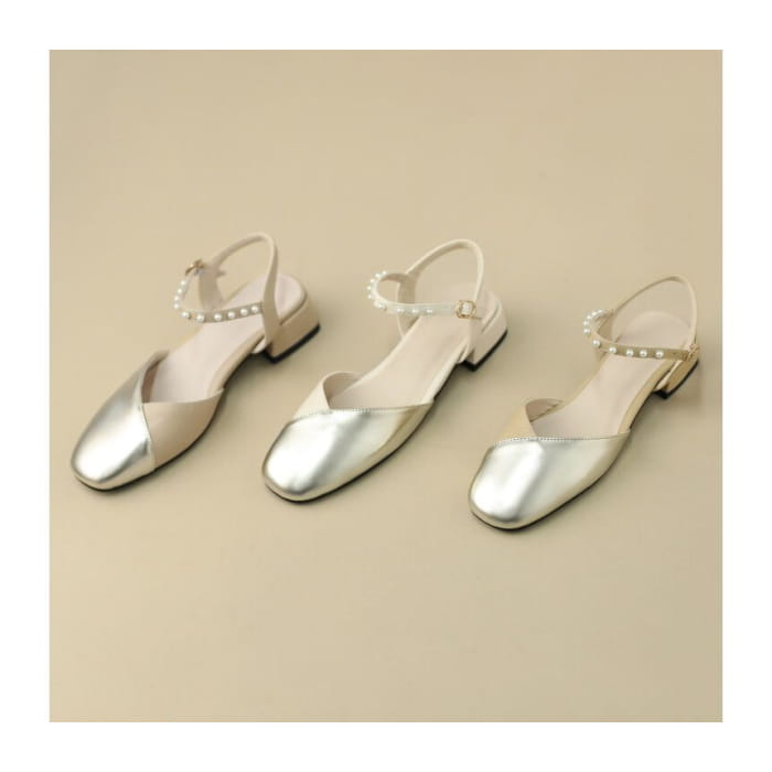 Block Heel Faux Pearl Sandals