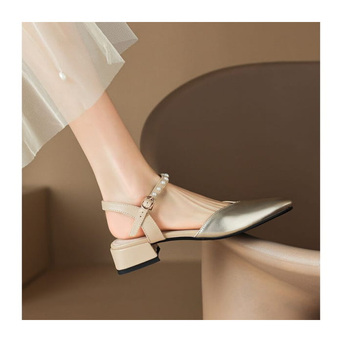 Block Heel Faux Pearl Sandals