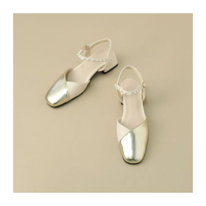 Block Heel Faux Pearl Sandals