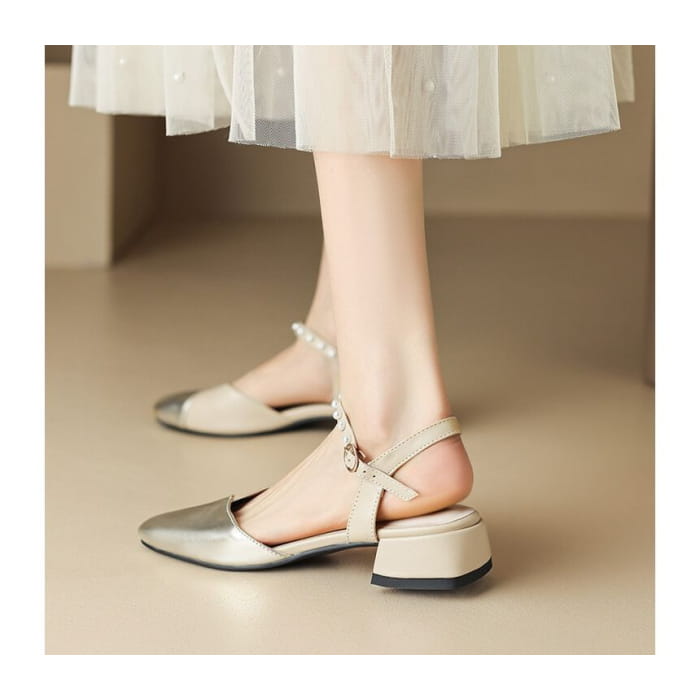 Block Heel Faux Pearl Sandals