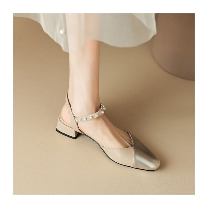 Block Heel Faux Pearl Sandals