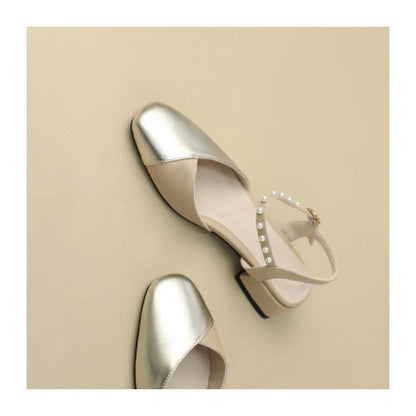 Block Heel Faux Pearl Sandals