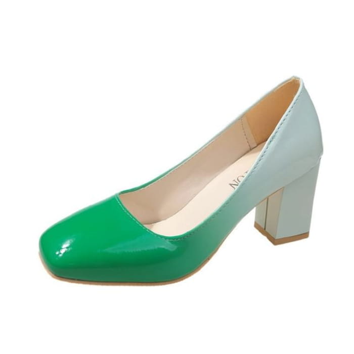 Block Heel Gradient Pumps - Green / 35