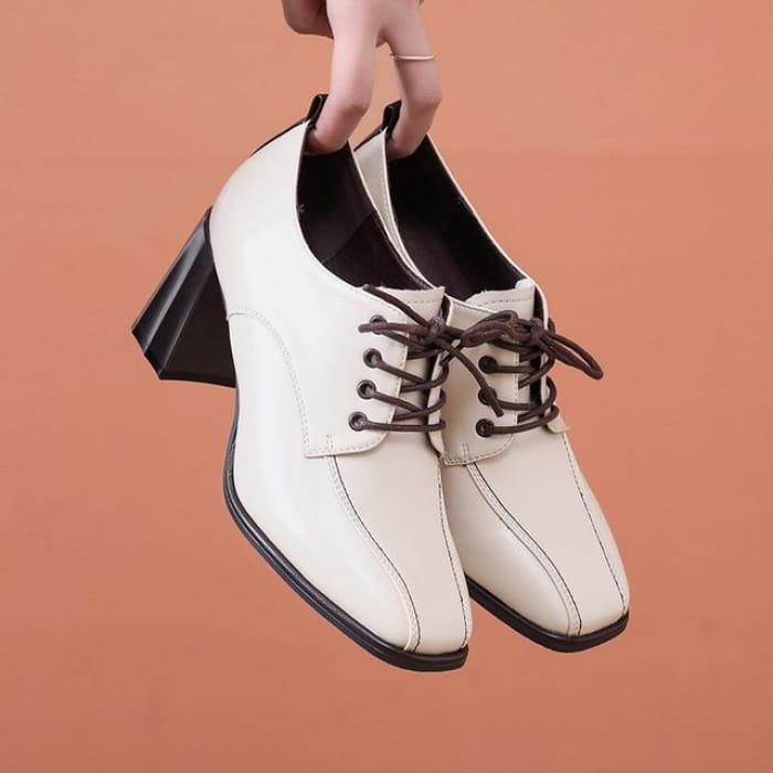 Block Heel Lace Ups - Off-White / 34