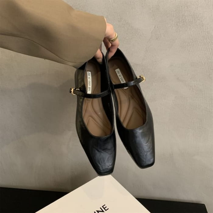 Block-Heel Mary Jane Flats - Black / 35 - Shoes