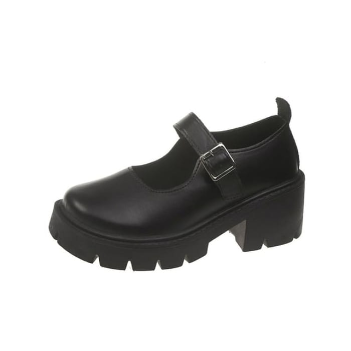 Block-Heel Mary Jane Shoes - Matte - Black / 35