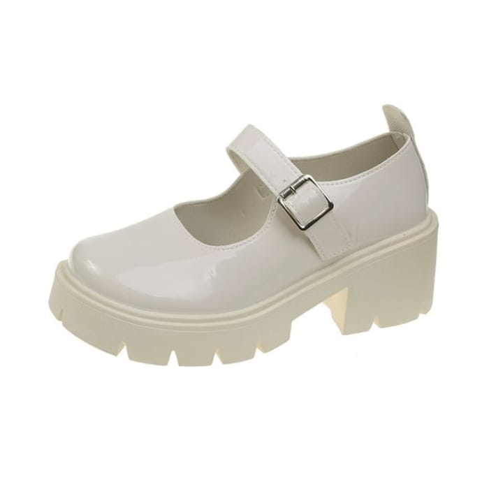 Block-Heel Mary Jane Shoes - Off White / 35