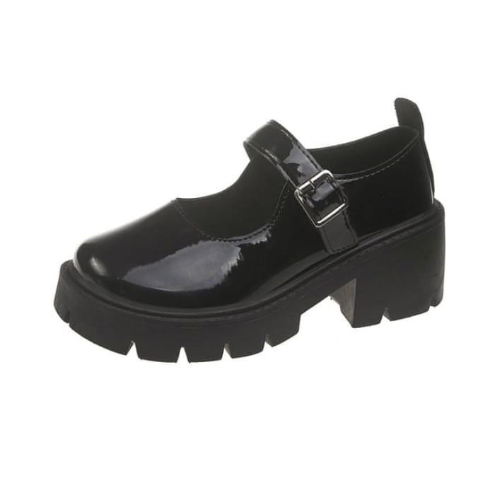 Block-Heel Mary Jane Shoes - Patent - Black / 35