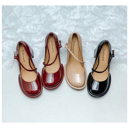 Block Heel Patent Mary Jane Pumps