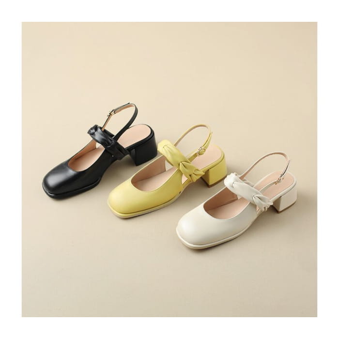 Block Heel Plain Slingback Sandals