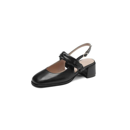 Block Heel Plain Slingback Sandals - Black / 32