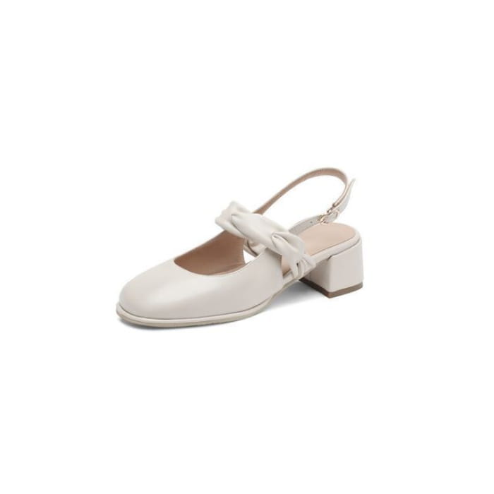 Block Heel Plain Slingback Sandals - Off-White / 32