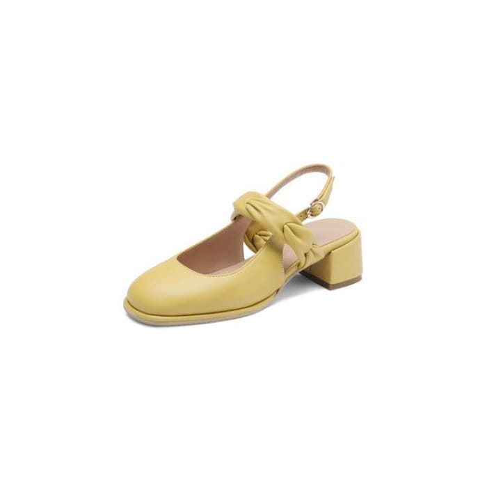 Block Heel Plain Slingback Sandals - Yellow / 32