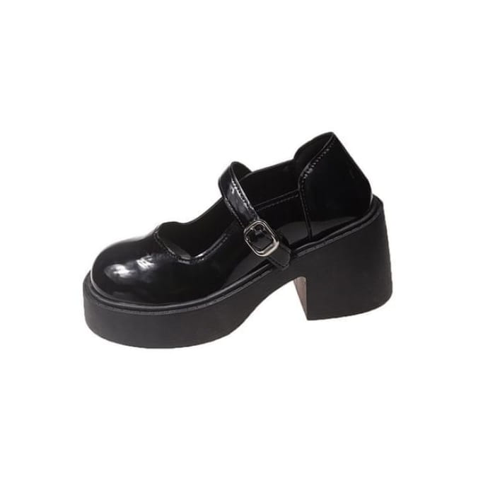 Block Heel Platform Plain Mary Jane Pumps - Black / 35