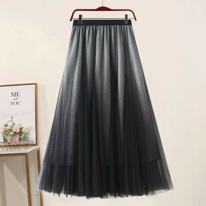 Blossom Decor Sweater Tulle Skirt - Black / One Size
