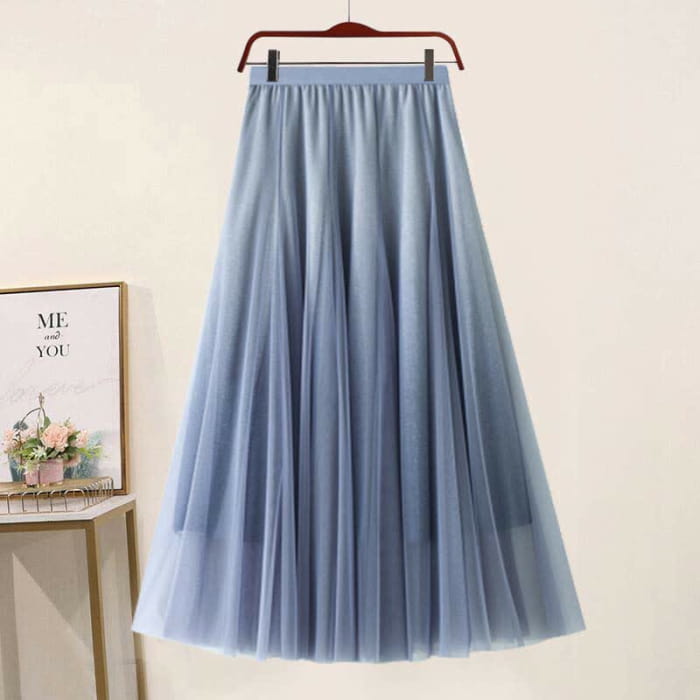 Blossom Decor Sweater Tulle Skirt - Blue / One Size