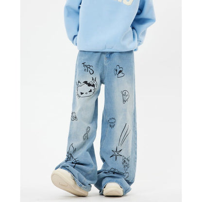 Blue Cat Print Jeans