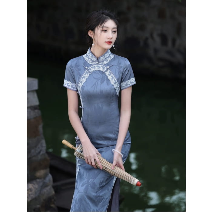 Blue Classic Embodies Cheongsam - S - Female Hanfu