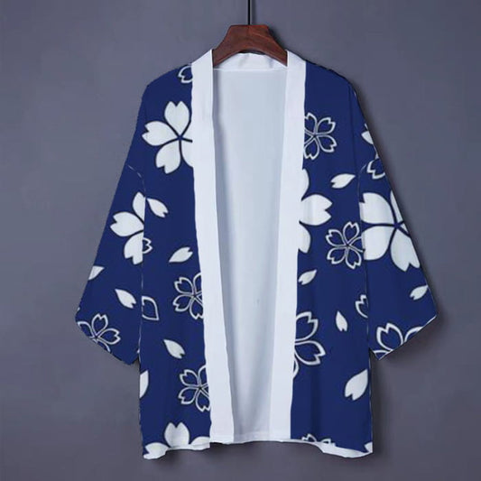 Blue Floral Cardigan Outerwear Kimono - One Size