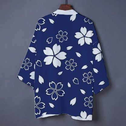 Blue Floral Cardigan Outerwear Kimono - One Size