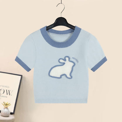 Blue Rabbit Pattern Knit T-Shirt Cargo Pants - M