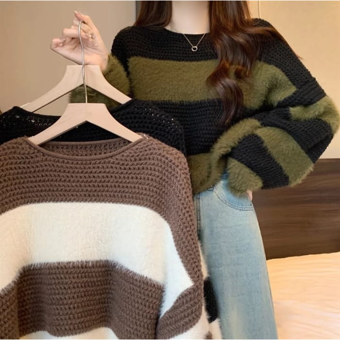 Boatneck Two Tone Sweater