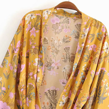 Boho Blossom Print Belt Cardigan Outerwear