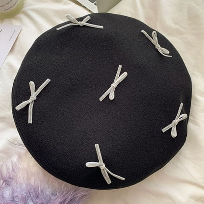 Bow Accent Beret - Black / M - Hats