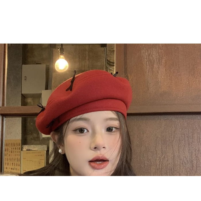 Bow Accent Beret - Hats