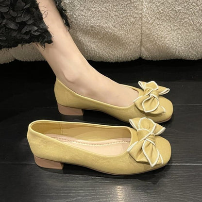 Bow Accent Contrast Trim Faux Leather Flats