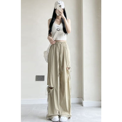 Bow Accent Cutout High Rise Drawstring Wide Leg Sweatpants