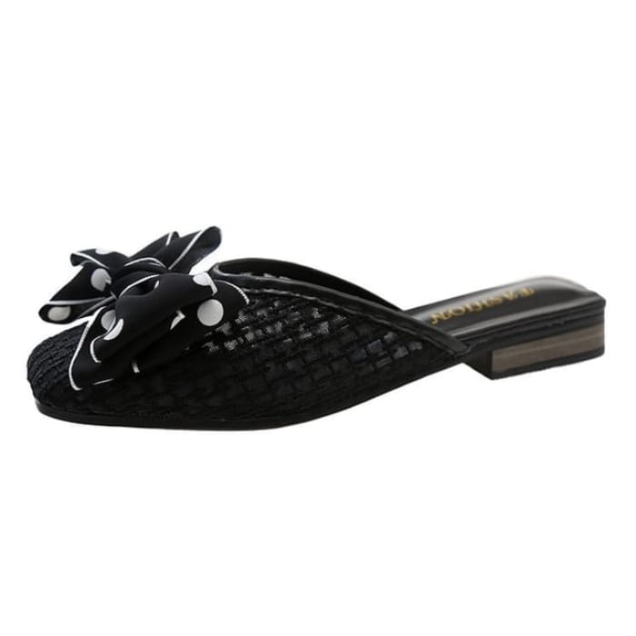 Bow Accent Dotted Mules - Black / 35