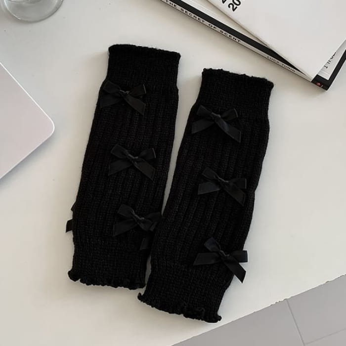 Bow Accent Leg Warmers - Black - One Size - Socks