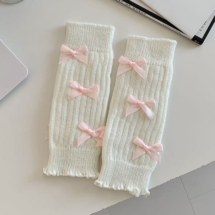 Bow Accent Leg Warmers - Pink - White / One Size - Socks