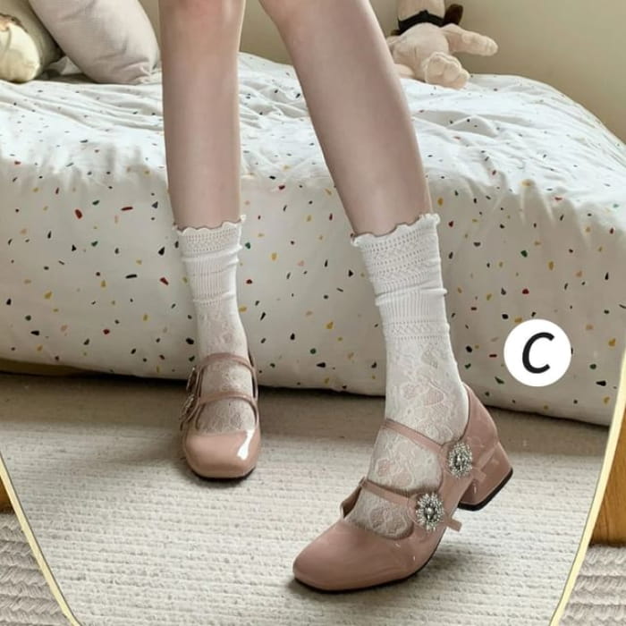 Bow Accent Plain Socks / Set - 1 Pairs - C - Beige