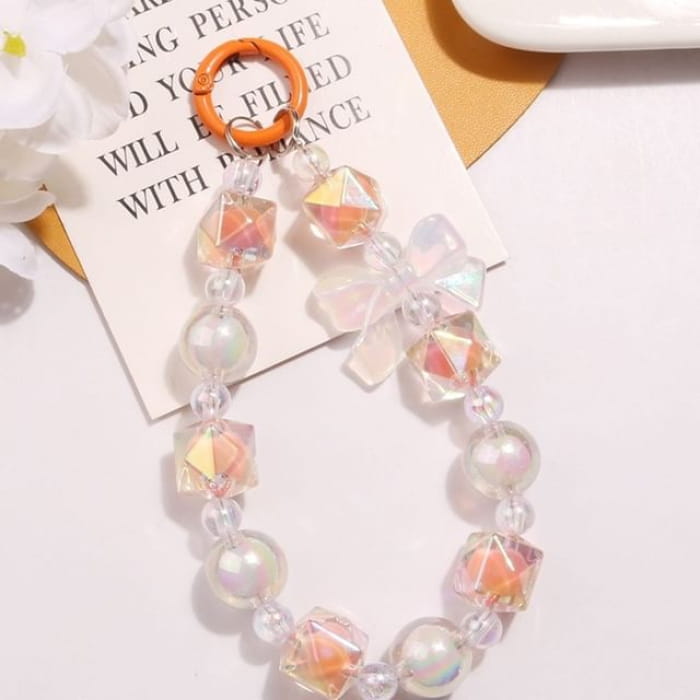 Bow Bead Acrylic Bag Charm - Q1439-2 - Orange & White