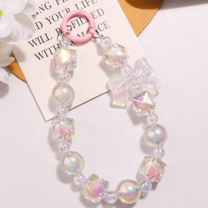 Bow Bead Acrylic Bag Charm - Q1439-4 - Light Pink & White