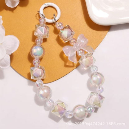 Bow Bead Acrylic Bag Charm - Q1439-6 - Light Pink & White