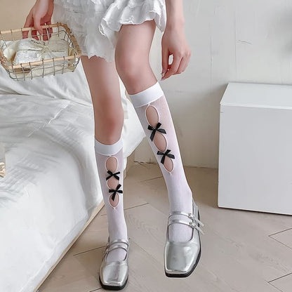 Bow Cutout Mesh Knee High Socks