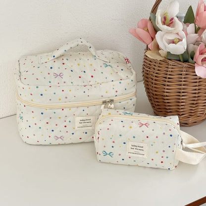 Bow Dotted Fabric Makeup Bag / Clutch (Various Designs)