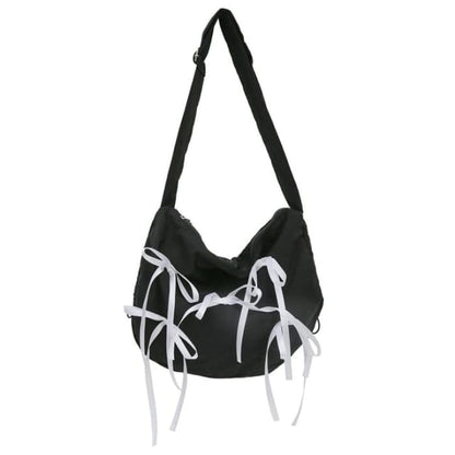 Bow Drawstring Crossbody Bag - Black / One Size