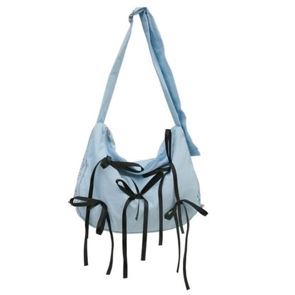 Bow Drawstring Crossbody Bag - Blue / One Size