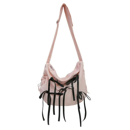 Bow Drawstring Crossbody Bag - Pink / One Size