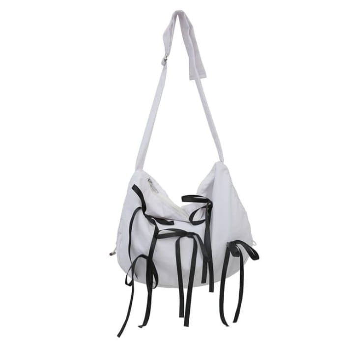 Bow Drawstring Crossbody Bag - White / One Size