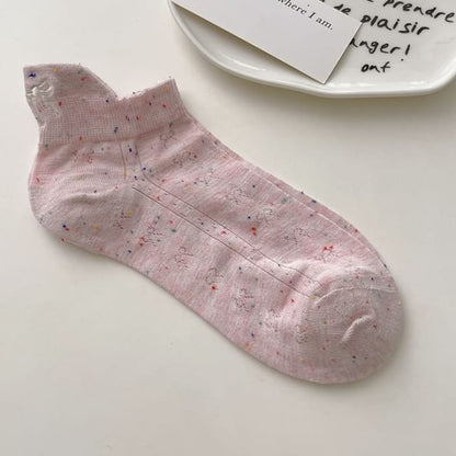 Bow Embroidered Ankle Socks - Pink / One Size