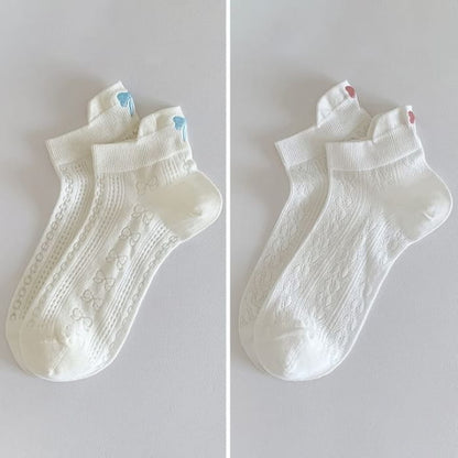 Bow Embroidery Socks Set - 2 Pairs - Combination 1 - White